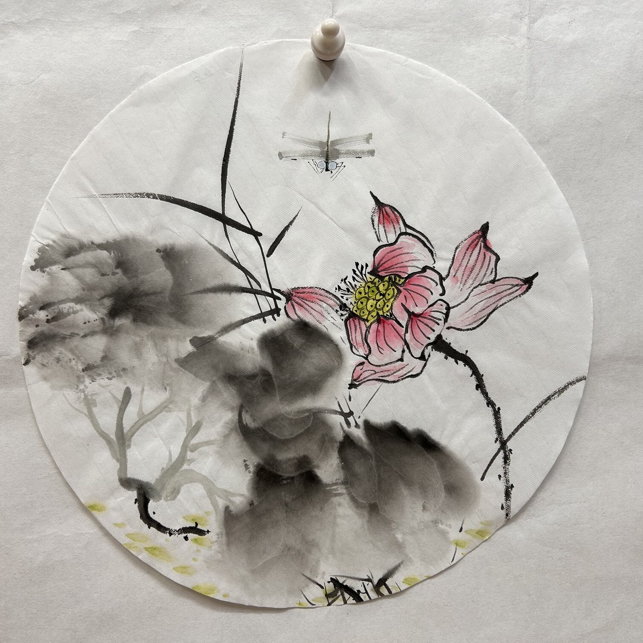 墨香村精品装饰国画纯手绘走廊过道圆形荷花花鸟画MT5070101-37图片