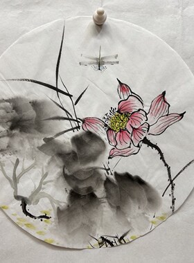 直径32厘米装饰国画纯手绘走廊过道圆形荷花花鸟画MT5070101-37