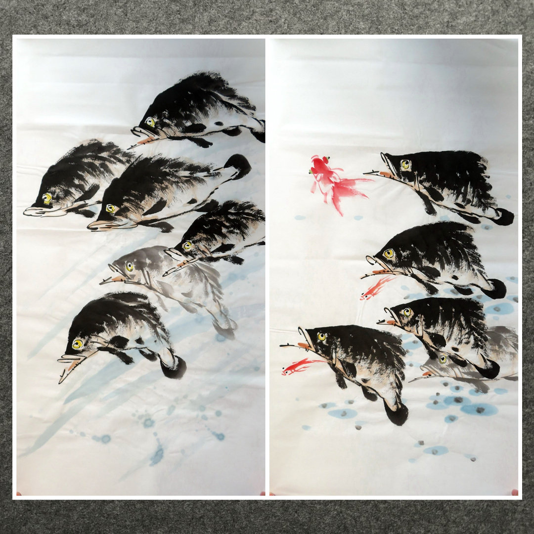 中堂装饰国画字画纯手绘花鸟画三尺鱼鳜鱼连年有余md20567-100