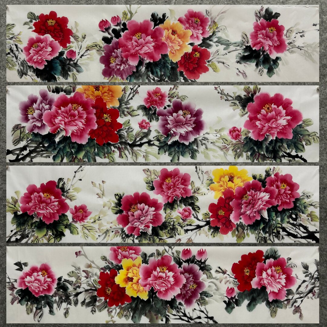 136X34厘米国画花鸟字画纯手绘四尺对开牡丹花开富贵MU3111601-10