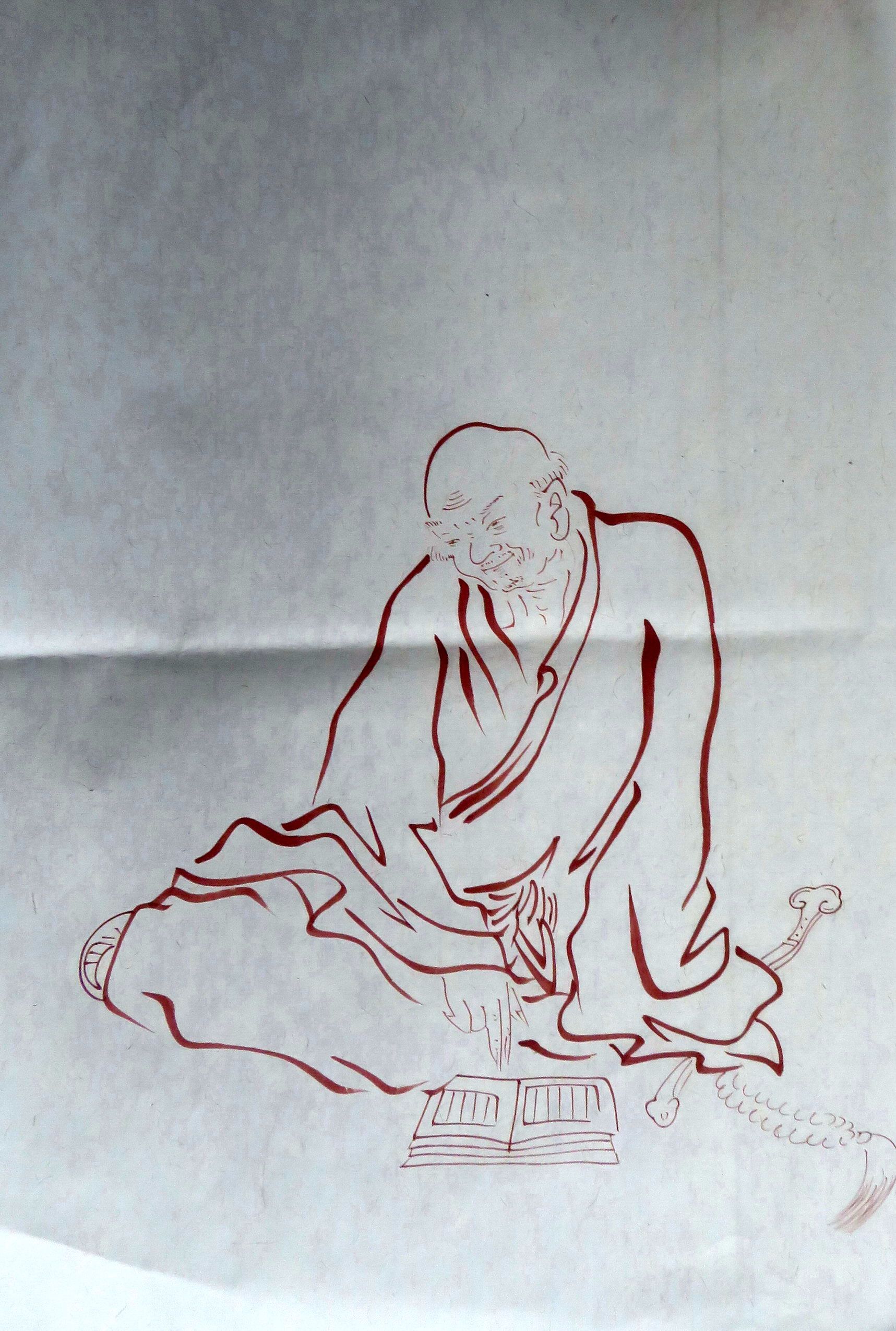 【墨香村】特价国画纯手绘人物画白描图四尺三开罗汉图mu2052724