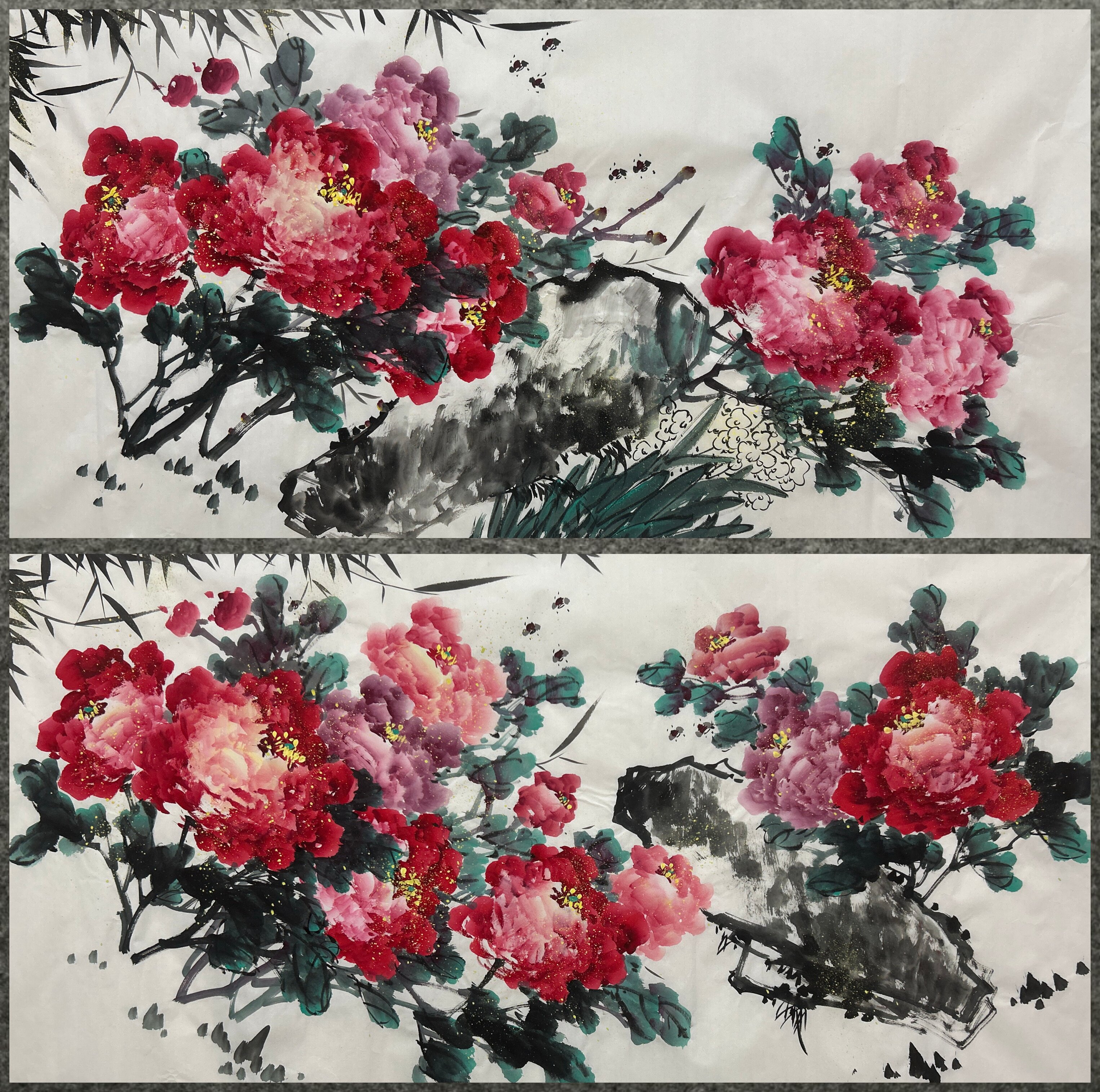 墨香村136X68厘米国画花鸟画纯手绘四尺牡丹花开富贵ME6040331-40