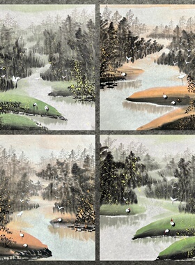 墨香村50X50厘米装饰国画字画纯手绘三尺斗方山水画MT4121101-22