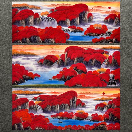 墨香村180X68CM装饰国画纯手绘鸿运当头小六尺山水画旭日东升01