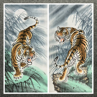 墨香村装饰国画下山虎酒店走廊字画上山虎纯手绘三尺老虎 雄风02