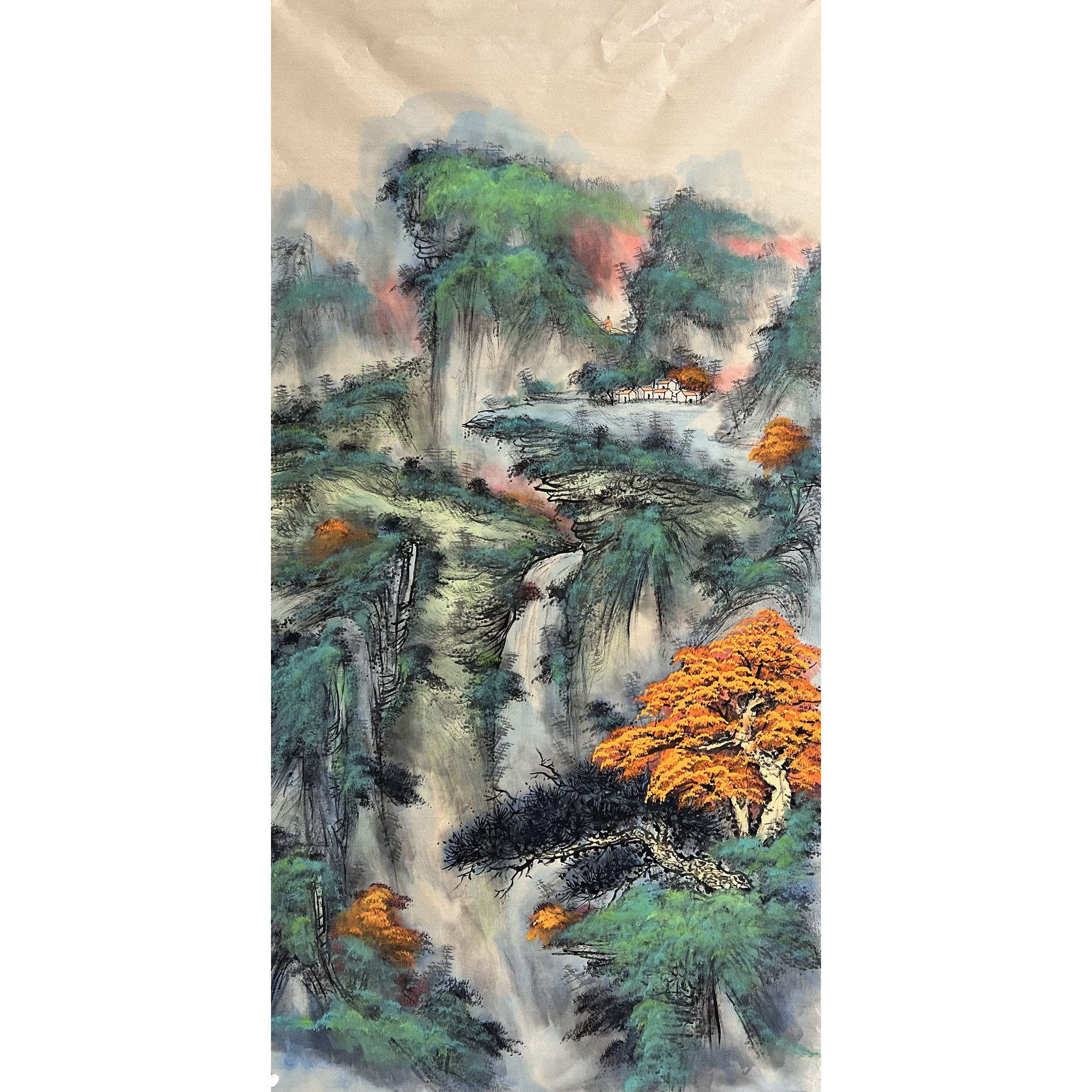 墨香村中堂酒店装饰国画纯手绘字画四尺山水画未装裱MW5010901-12