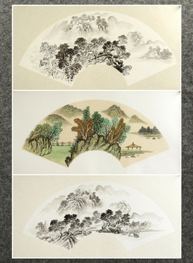 墨香村65X33CM装饰国画纯手绘卡纸字画四尺四开山水画ML40501-25