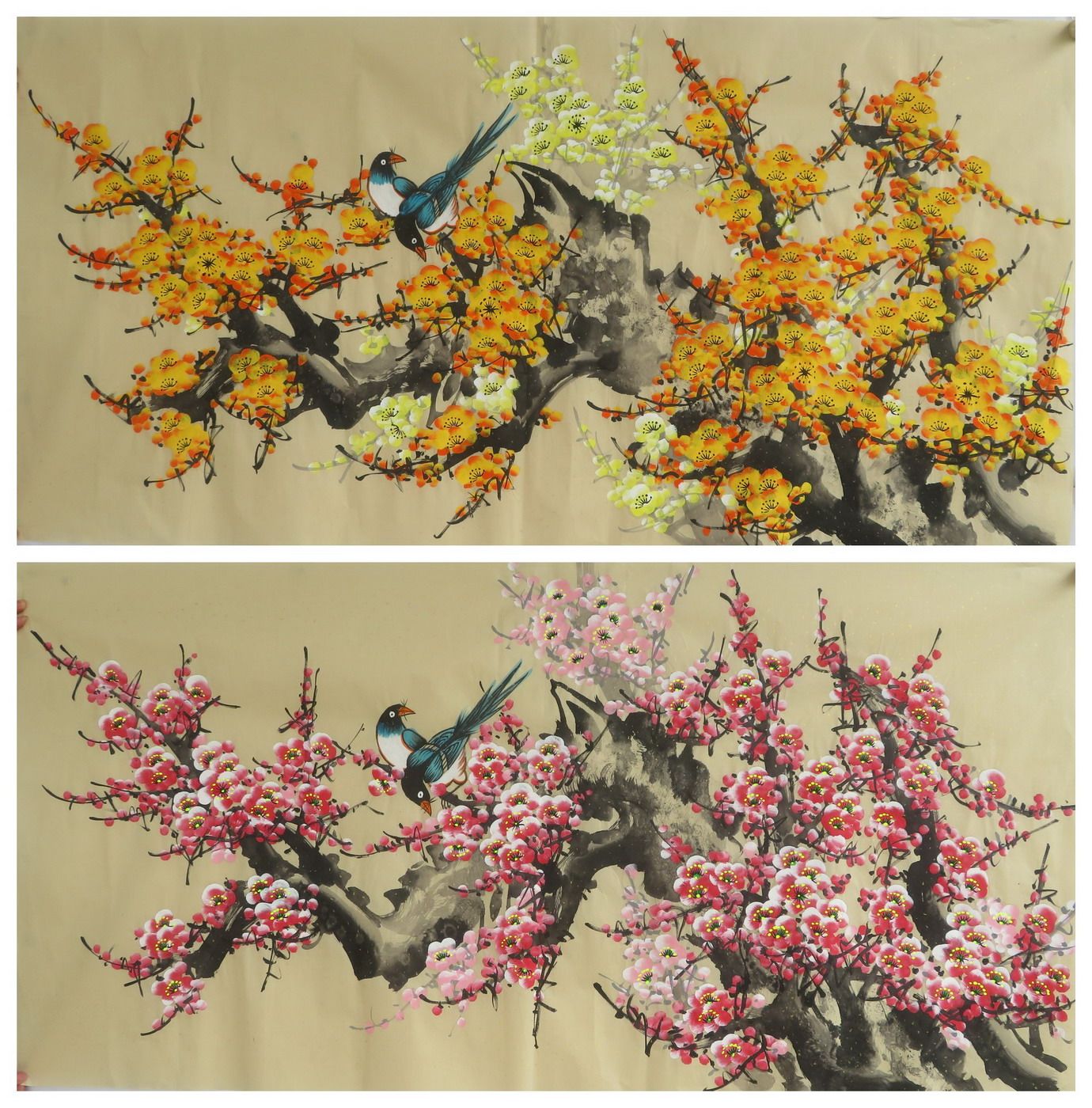 墨香村背景墙中堂装饰国画花鸟纯手绘四尺梅花喜鹊红梅报喜04