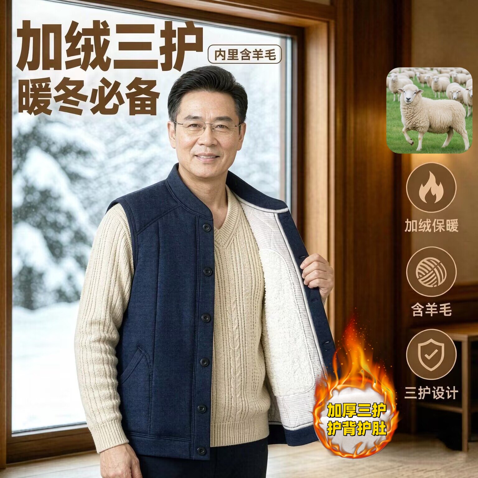 啄木鸟冬季男加绒加厚护背棉衣
