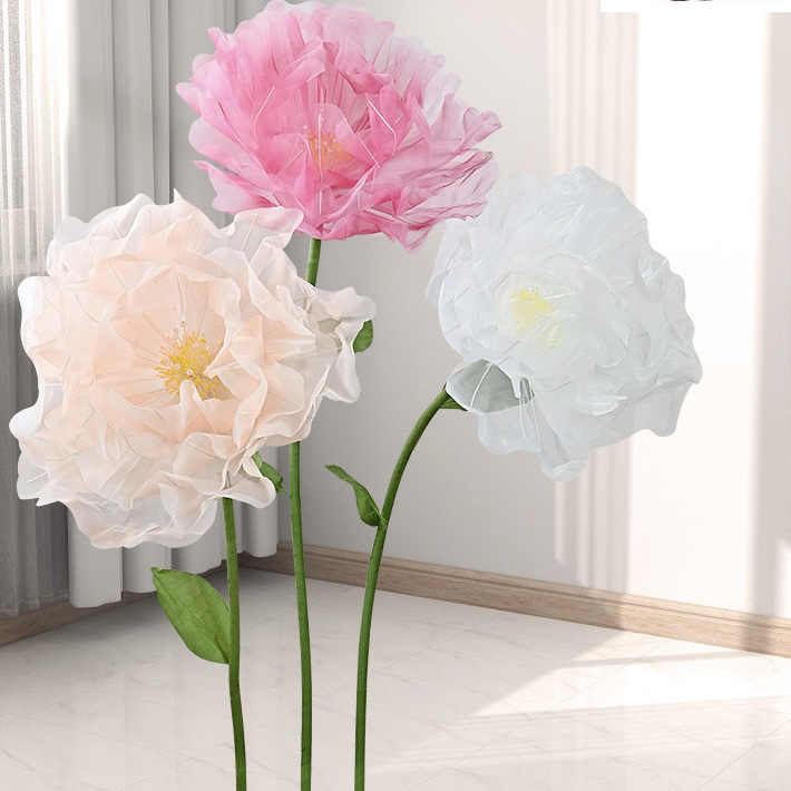小红书网红纱花仿真芍药牡丹大花手工花婚庆舞台拍照道具橱窗摆件