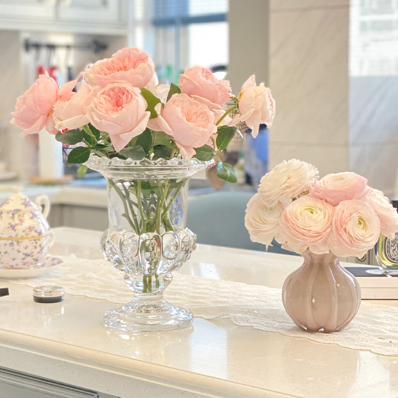 网红轻奢法式大号玻璃水晶花瓶摆件客厅桌面透明水养鲜花插花饰品