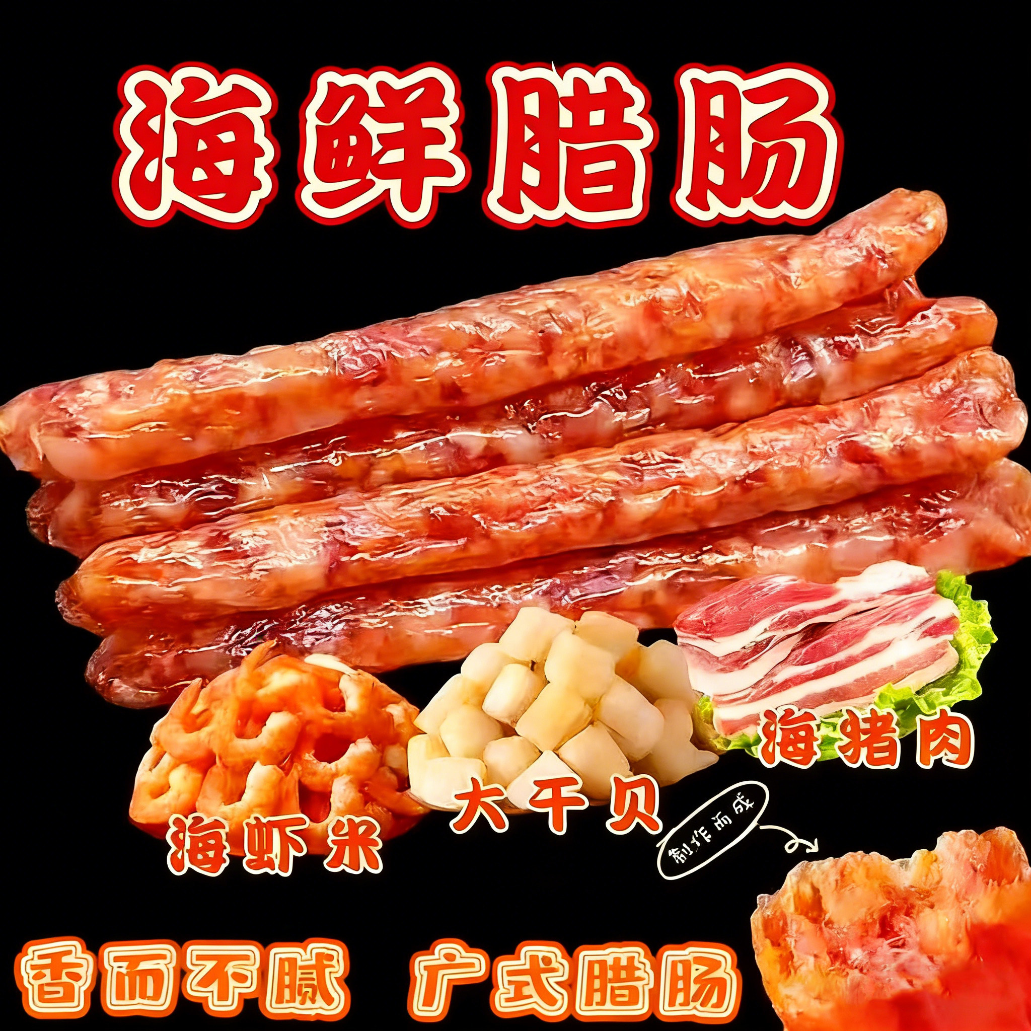 海小农广西北海特产海鲜腊肠真空包装香肠广式猪肉虾米瑶柱煲仔饭