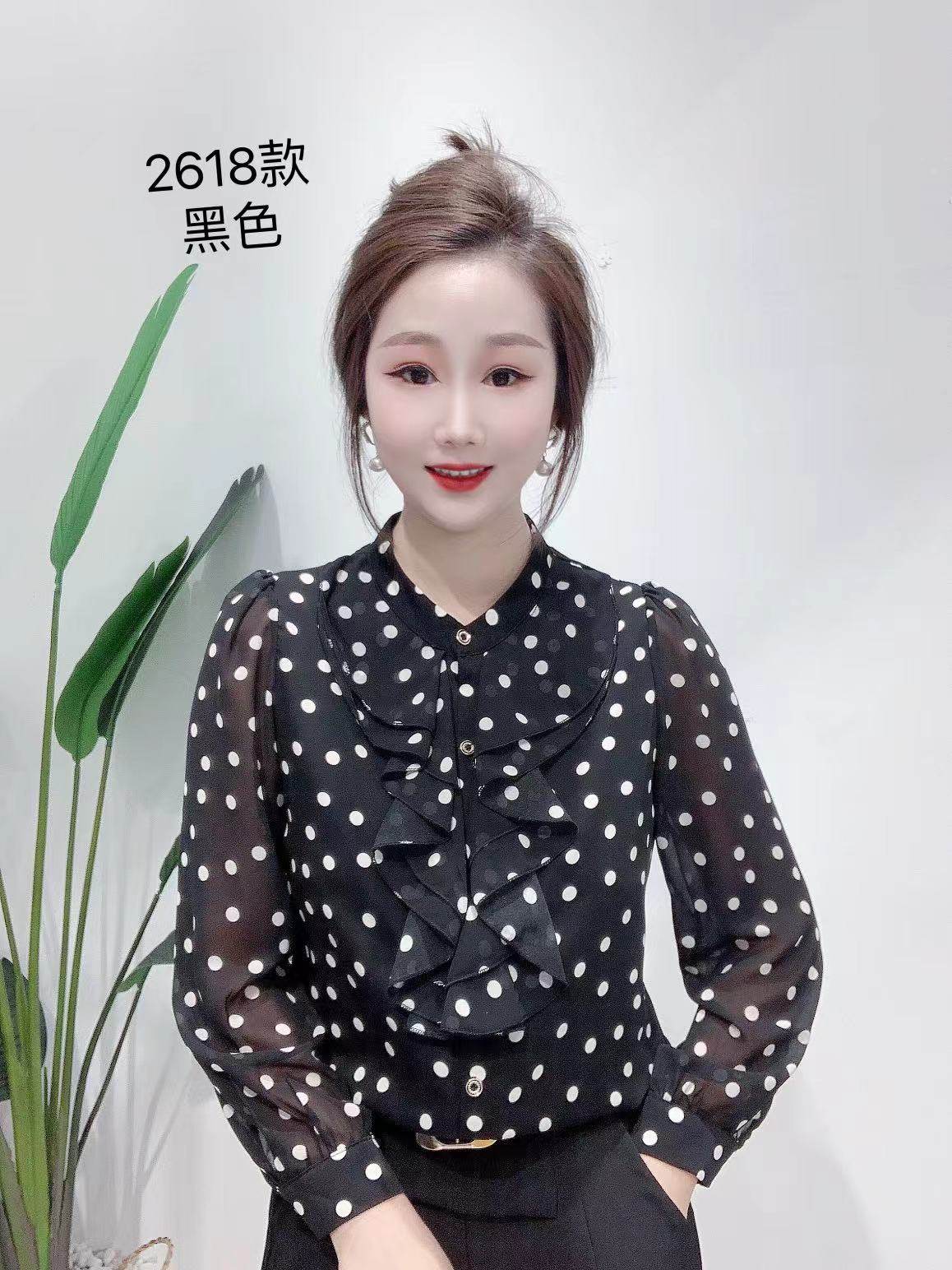 波点印花女士杭州衬衫长袖雪纺2025新款宽松荷叶显瘦气质上衣