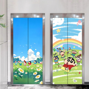蜡笔小新入户电梯门防水贴纸衣柜玻璃门高级感创意卡通装饰贴画
