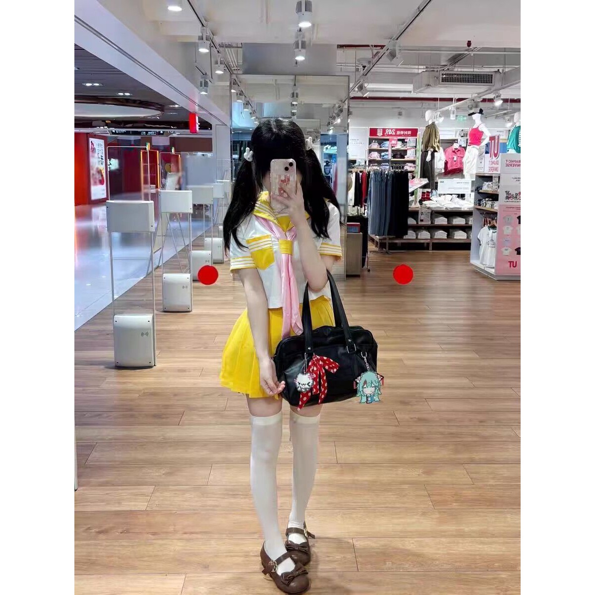 黄色三本中间服水手服短袖衬衫百搭JK短裙多巴胺学院风JK制服套装