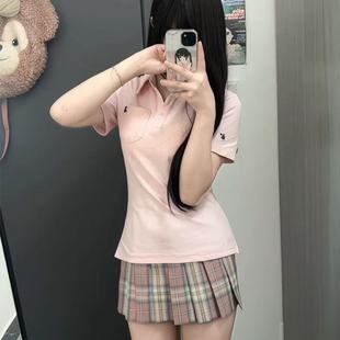 甜美纯欲樱奈Jk百褶格裙时尚 显瘦T恤女运动穿搭 套装 粉色正肩修身