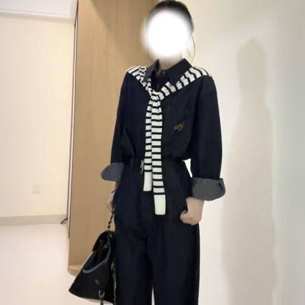 高级慵懒风套装韩版复古气质长袖牛仔衬衫女+高腰简约牛仔长裤,女装/女士精品,时尚套装,淘宝优惠券,粉丝福利购,淘宝优惠卷