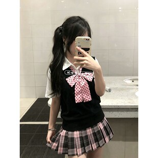 粉雾海/学院JK制服格裙原创针织马甲套头背心叠穿衬衫校供感套装