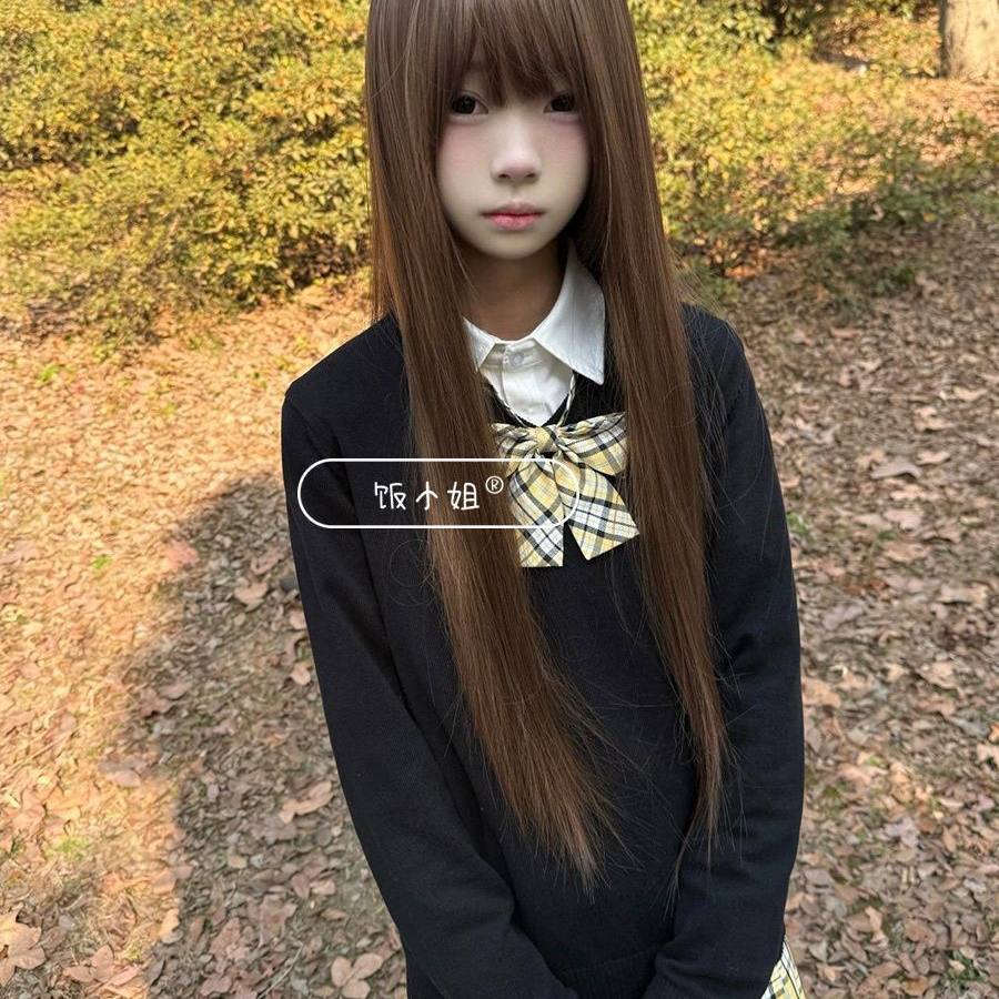 校供感长袖衬衫日系小杏中格裙