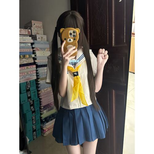 JK制服蓝三本水手服套装基础款正版日系学生海军领短袖学院风