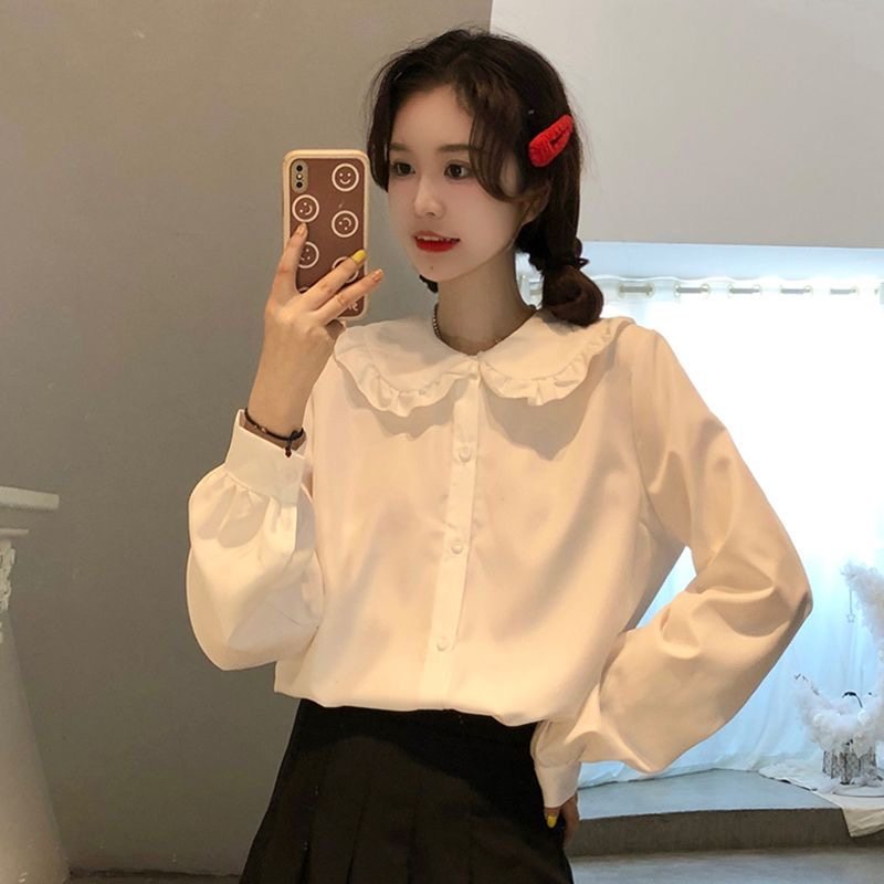 胖mm减龄娃娃领衬衫女装设计感春秋季大码显瘦遮肚子宽松百搭上衣