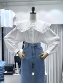 设计感小众复古宽松甜美娃娃领衬衫 韩国东大门2022秋季 新款 女上衣