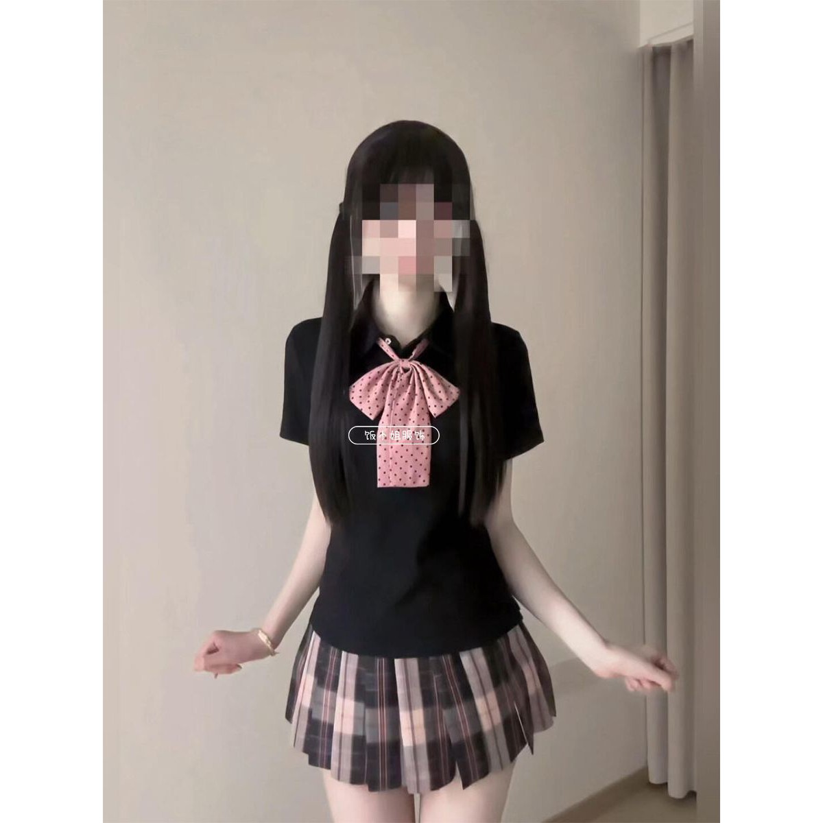 日系JK修身POLO衫百褶裙套装女图片