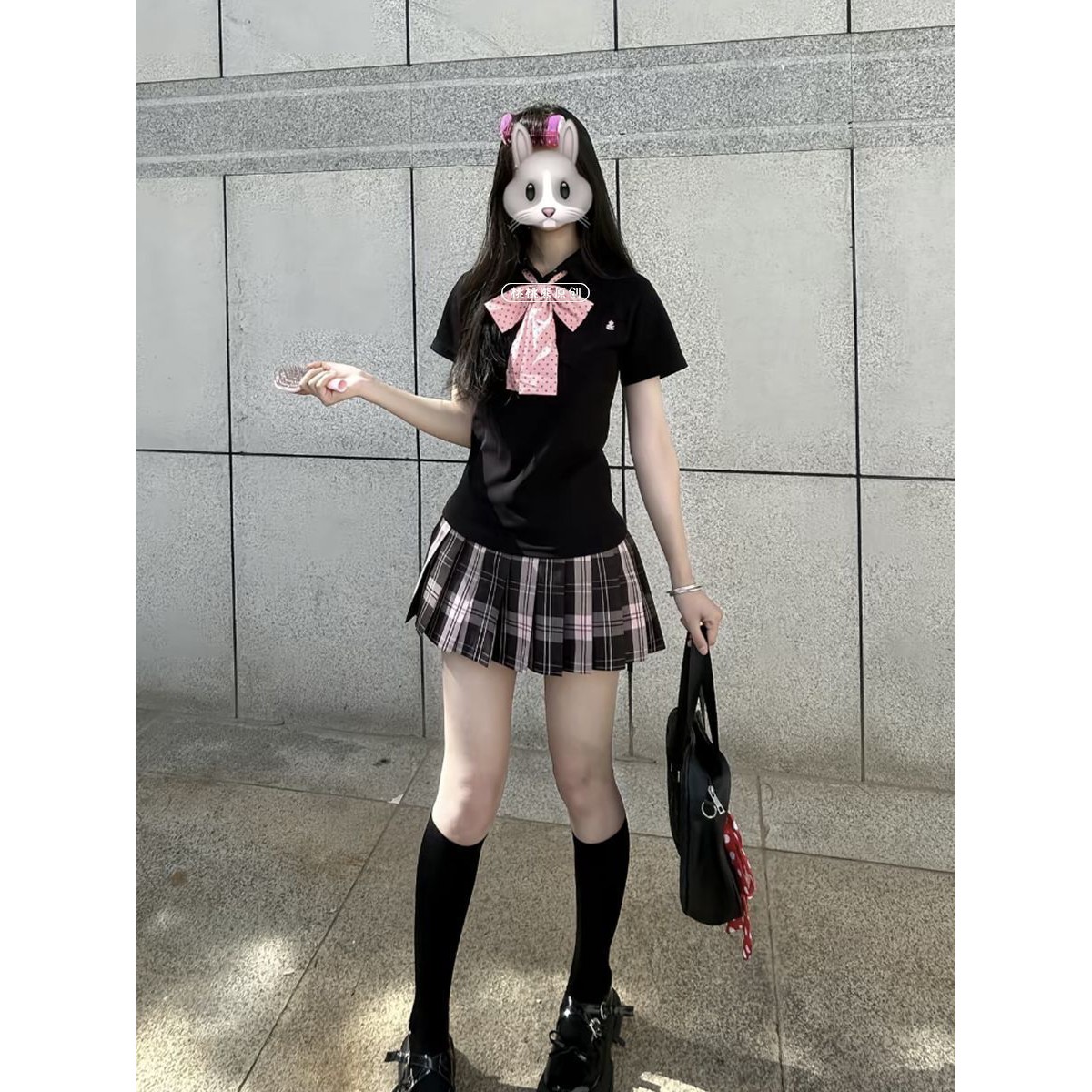 JK制服夏季收腰POLO衫格裙套装图片