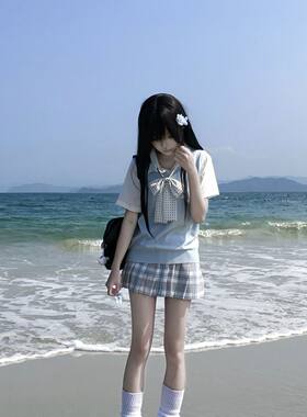 日系JK薄款V领马甲甜美百搭