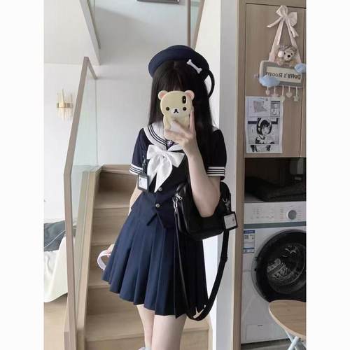 原创水手服JK制服学院风三本绀领