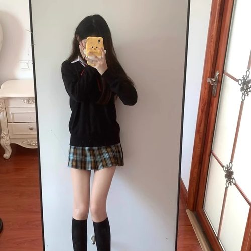 校供感学院风秋刀鱼短裙百搭套装