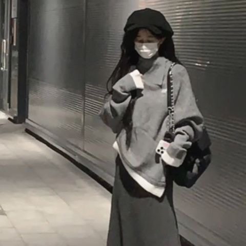 灰色慵懒风高级不规则高领毛衣女秋冬季2024年新款内搭针织衫上衣,女装/女士精品,时尚套装,淘宝优惠券,粉丝福利购,淘宝优惠卷