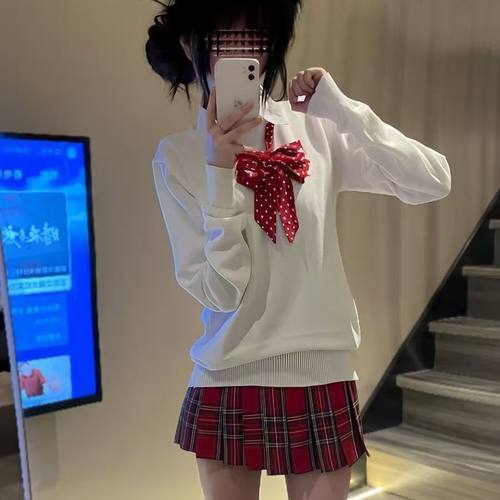 jk制服原创辣妹毛衣格裙套装女秋冬时尚长袖上衣学院风叠穿针织衫