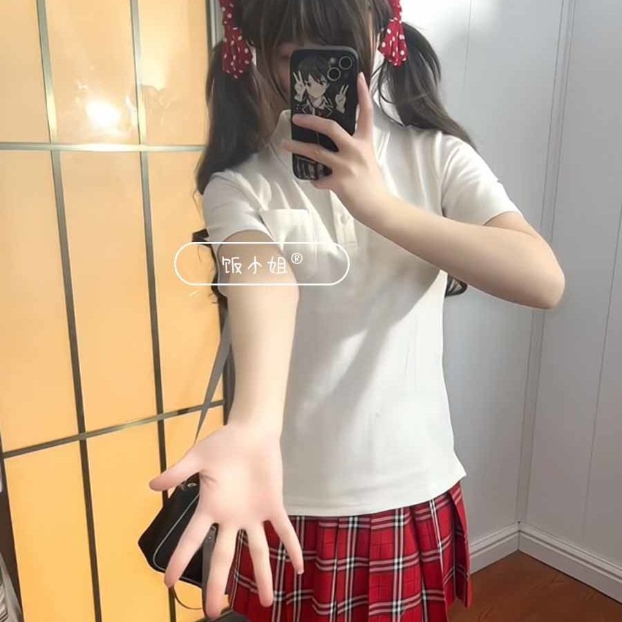 日系原创JK制服夏季新款Polo衫学院风正版修身显瘦短袖格裙套装女