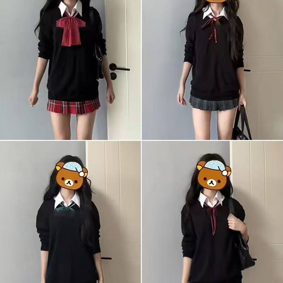 秋冬款JK制服毛衣套头衫套装格裙长袖青春感时尚学院风校供软妹款