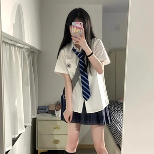 JK制服衬衫 白色短袖 女夏季 日系学院风宽松百搭刺绣衬衣百褶裙套装