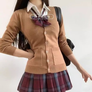 春秋季jk制服学院风针织衫宽松v领开衫毛衣外套日系校供感外穿女