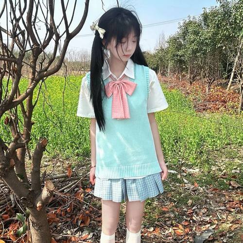 日系JK制服松蓝格裙马甲四件套
