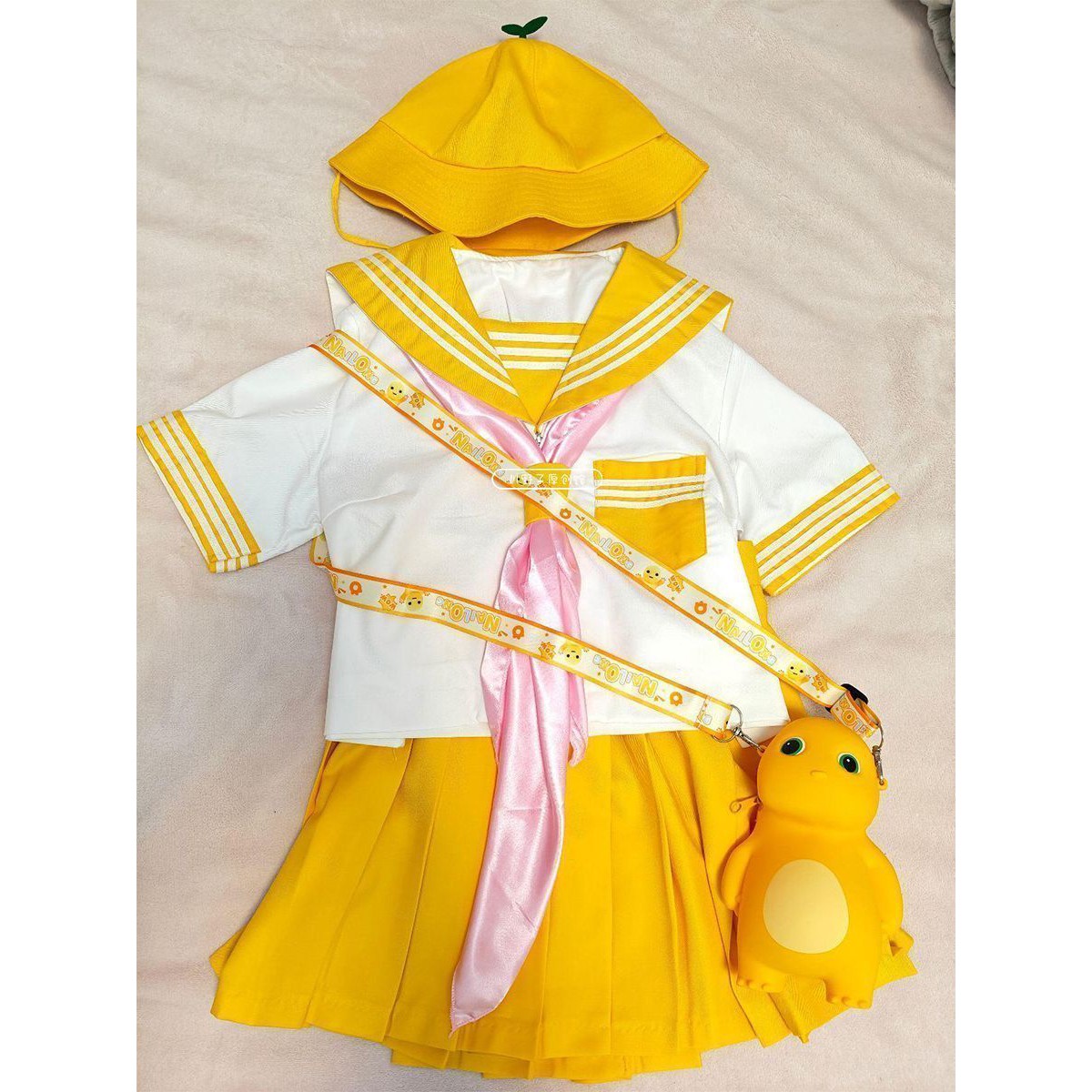 黄色三本中间服水手服短袖衬衫原创百搭JK裙多巴胺学院风制服套装