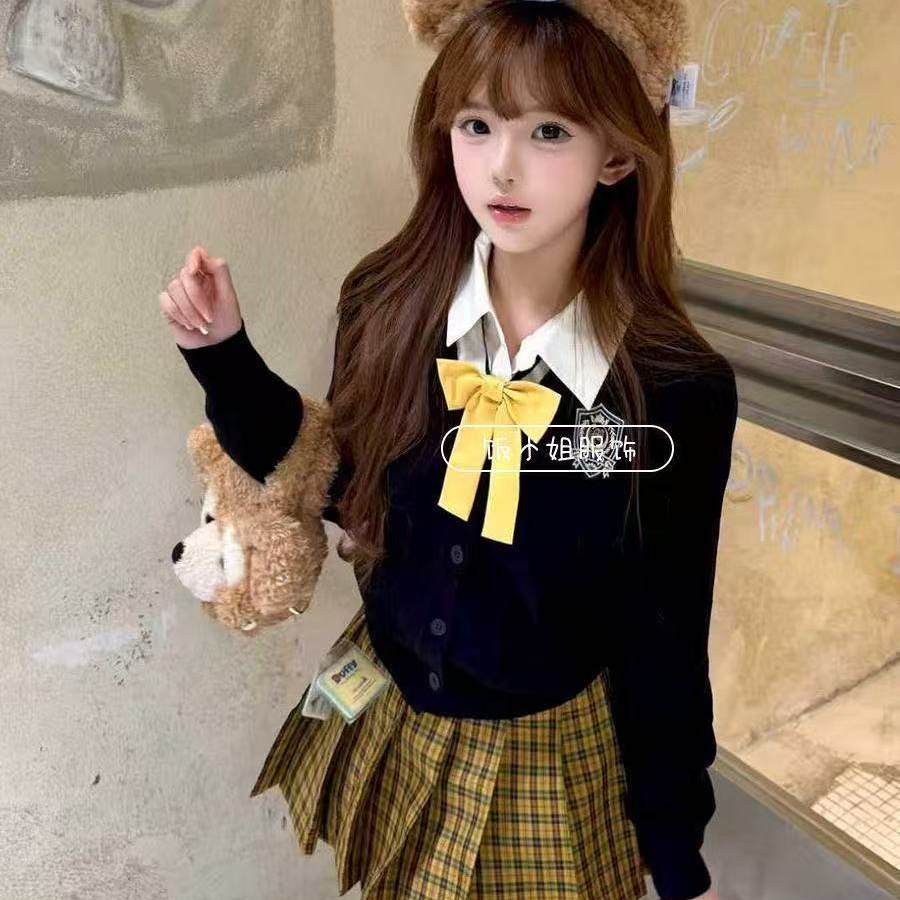 JK制服套装格裙长袖开衫外套