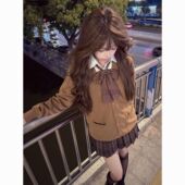 毛衣女 格裙学院长袖 焦糖可颂原创棕色日系针织JK制服开衫 秋冬套装