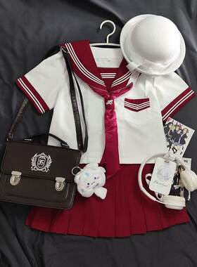 夏新款jk日系制服原创基础款红色三本正统水手服短袖校服学院学生