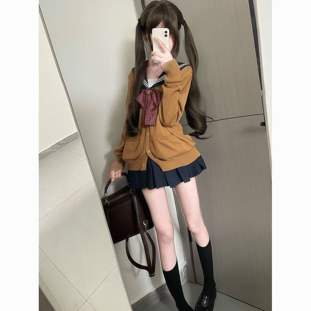 JK制服水手服针织开衫棕色学院