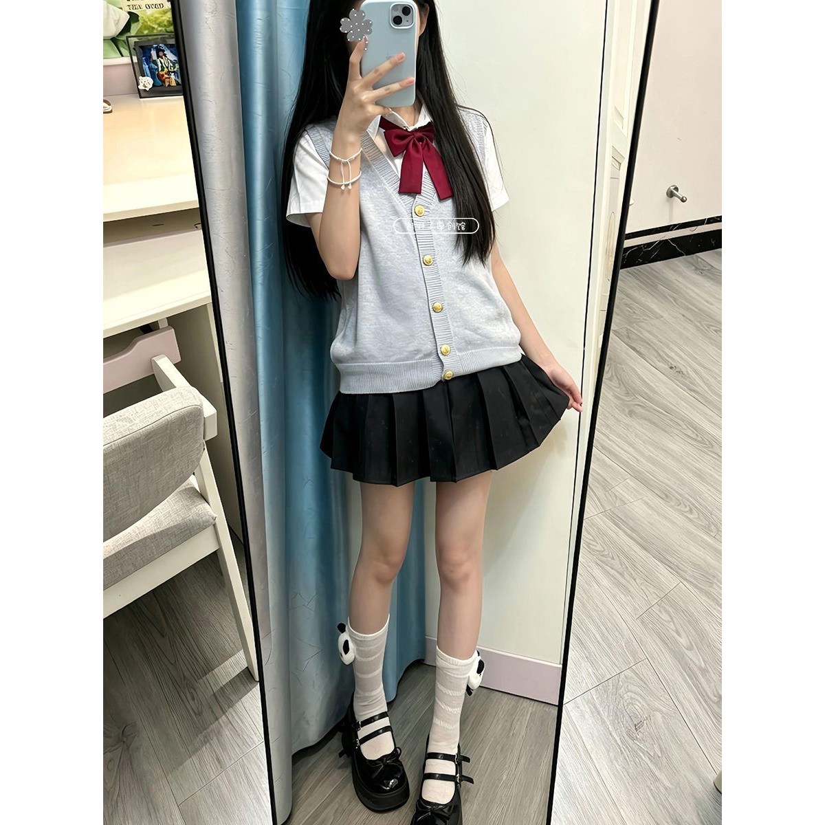 夏季简约jk制服穿搭学院针织薄款开衫马甲基础白色衬衫校供套装女