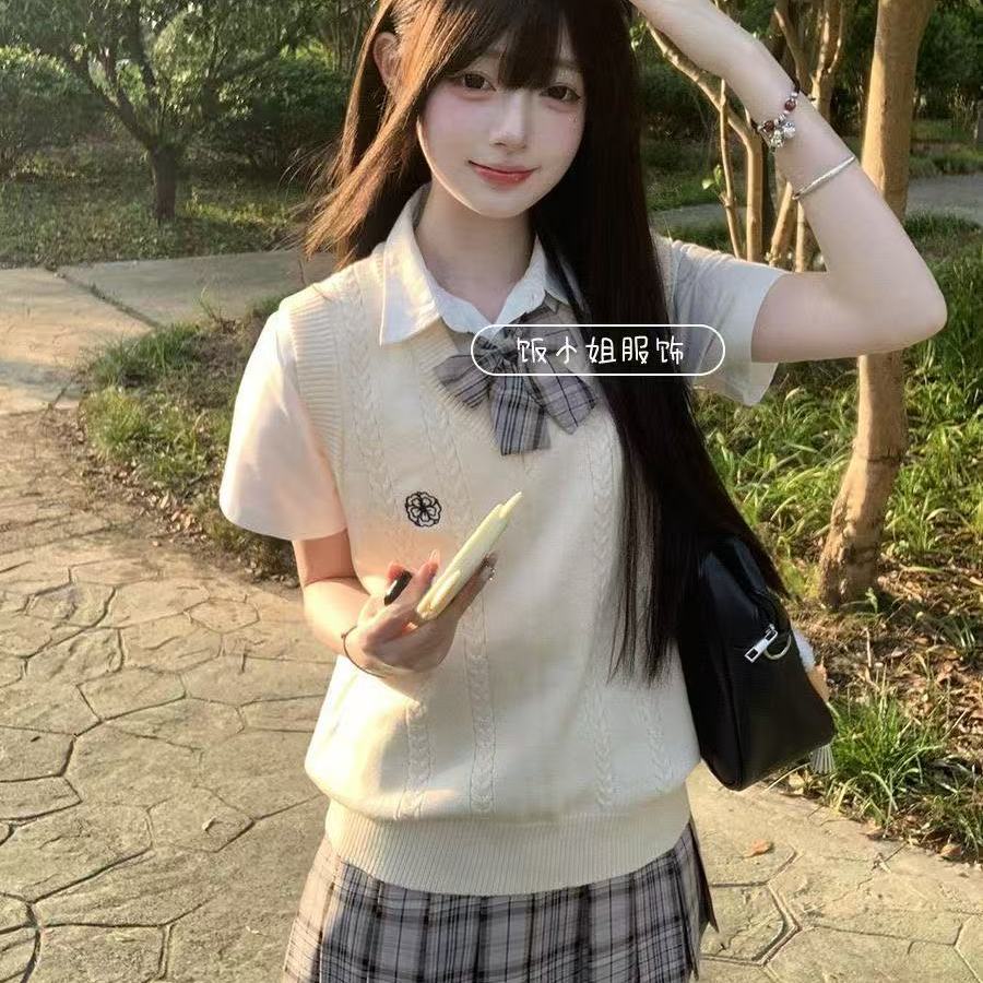 学院风JK制服马甲刺绣短袖衬衫