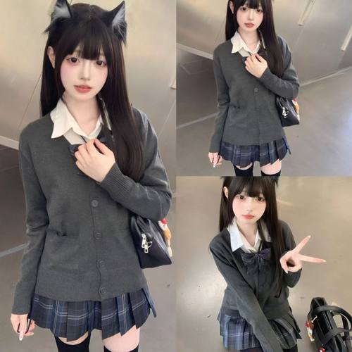 jk制服套装女学院风百褶裙收腰显瘦衬衫学生针织开衫衬衣半身裙子