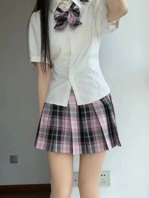 学院风百搭百褶短格裙三件套