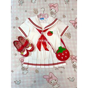 原创日系JK制服新品短袖可爱草莓上衣基础水手服女软妹百褶裙套装