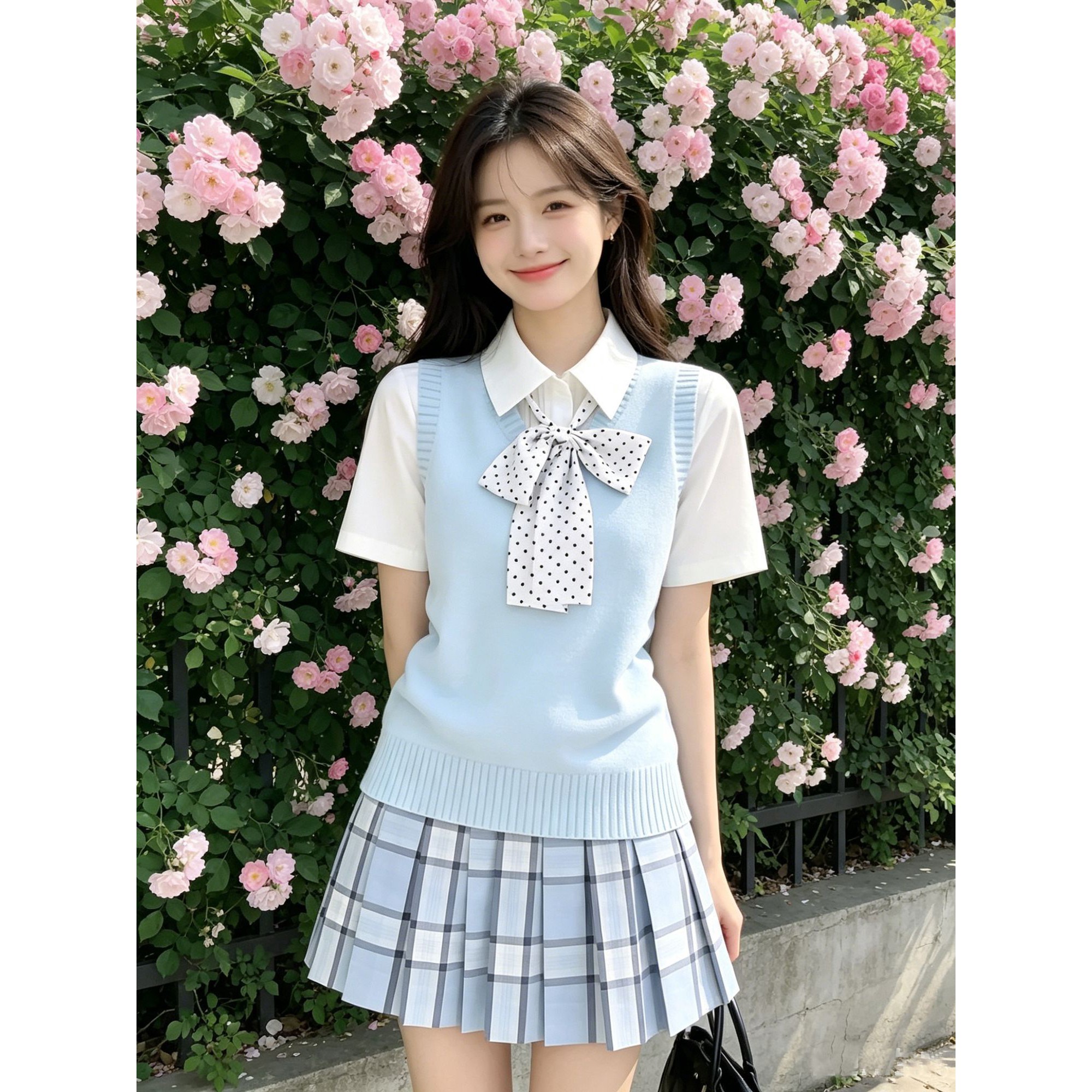 校园风2026天蓝色JK制服三件套日系少女甜美可爱叠穿马甲背心套装