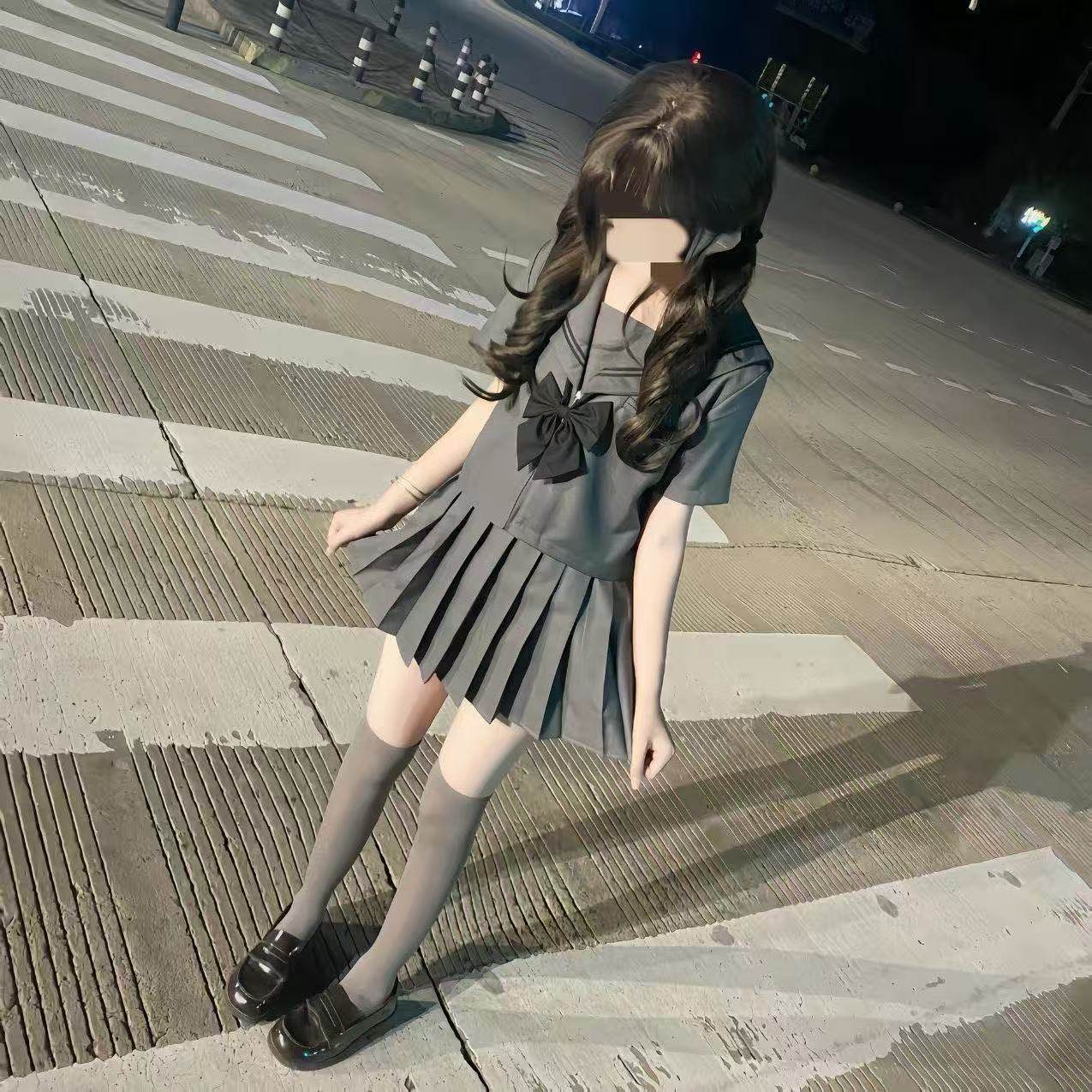 时尚原创灰二本jk一套制服日系海军领水手服长袖女半身裙套装裙